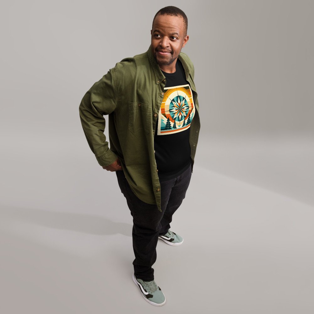 Geometric Snowflake Over Winter Pines