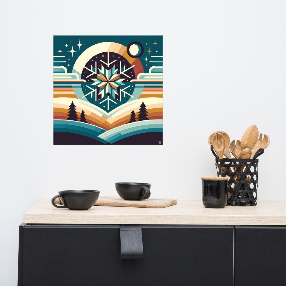 Geometric Snowflake Winter Landscape