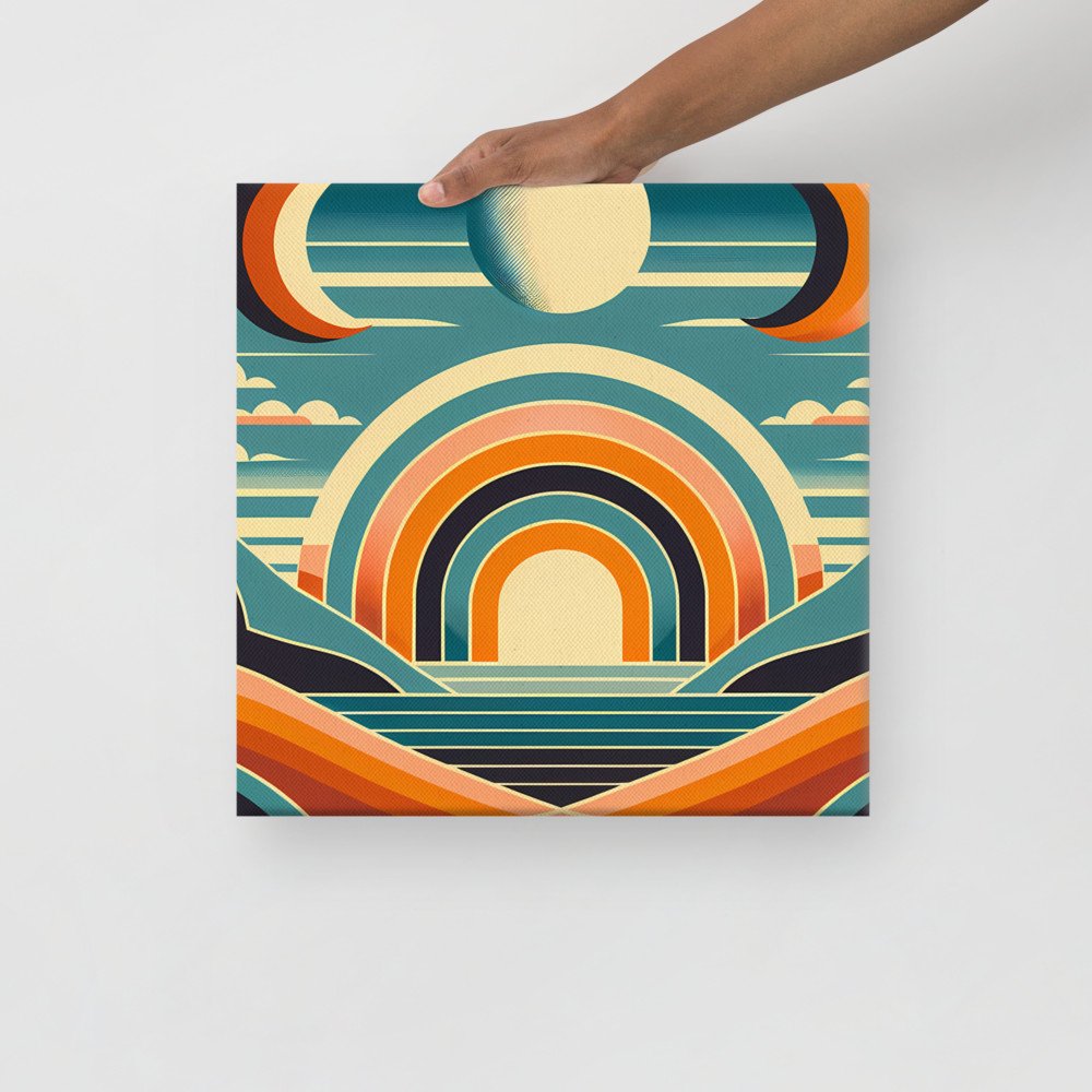 Retro Arch Landscape with Moon Phases