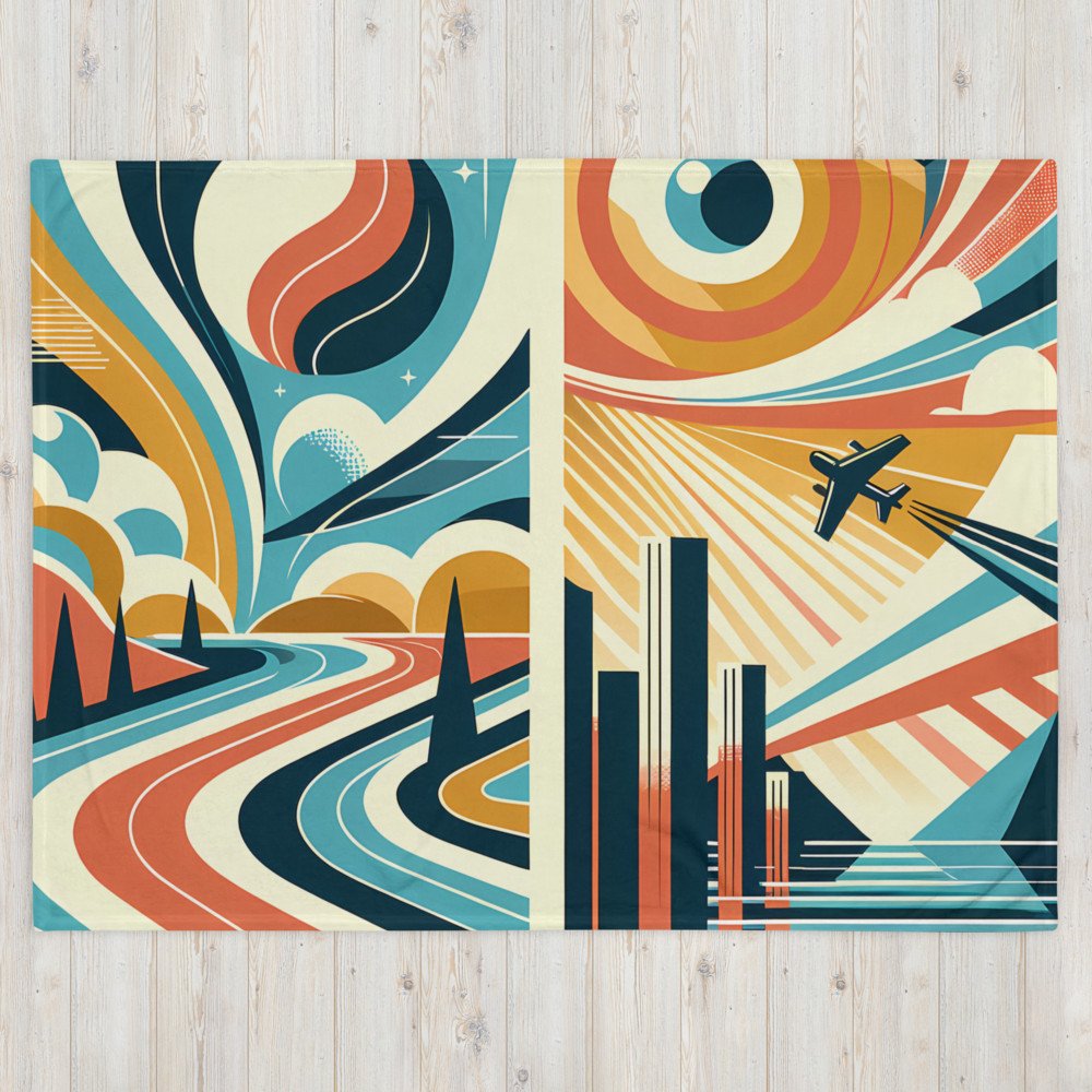 Retro Mid Century Modern Sky and Cityscape Diptych
