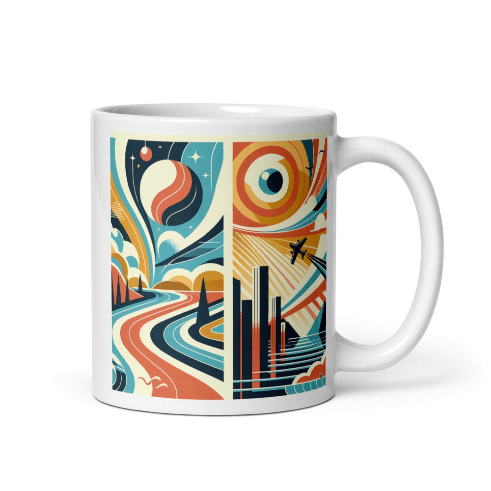 Retro Mid Century Modern Sky and Cityscape Diptych