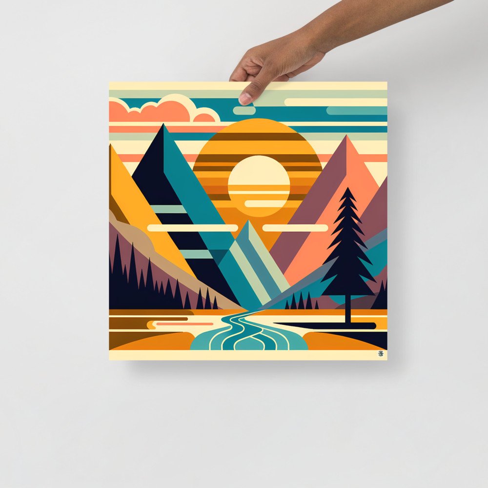 Geometric Mountain Sunset Landscape
