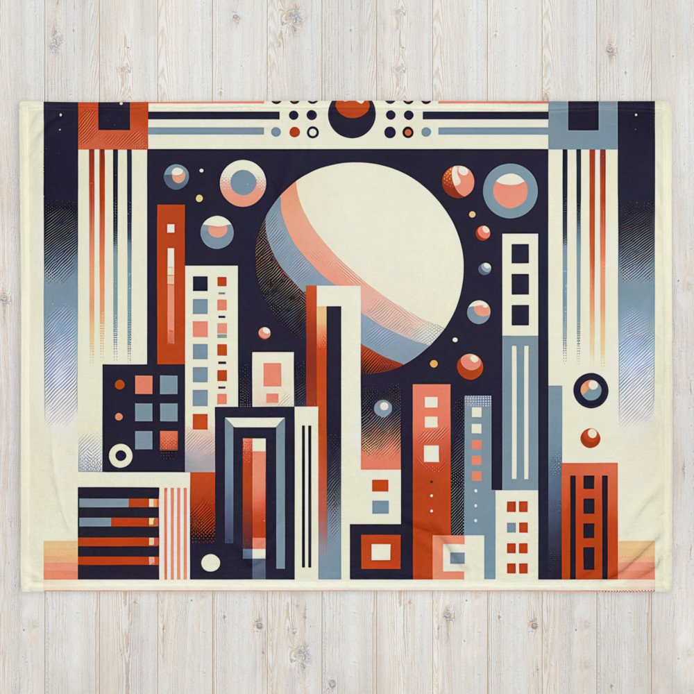 Retro Geometric Space Cityscape with Giant Planet