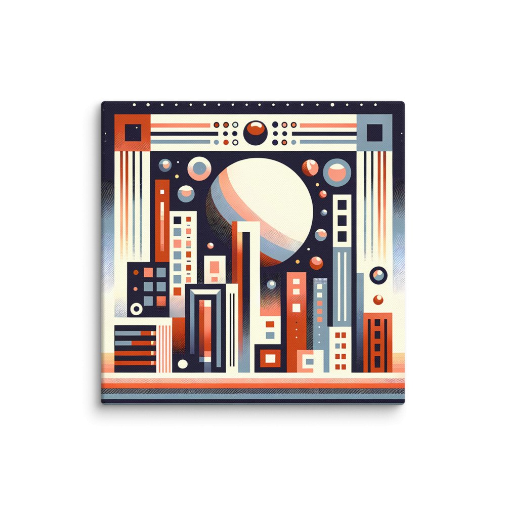 Retro Geometric Space Cityscape with Giant Planet