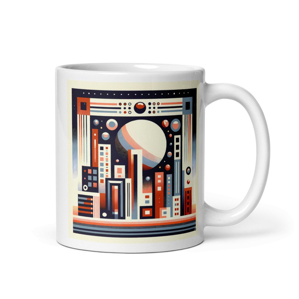 Retro Geometric Space Cityscape with Giant Planet
