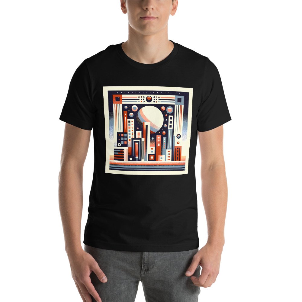 Retro Geometric Space Cityscape with Giant Planet