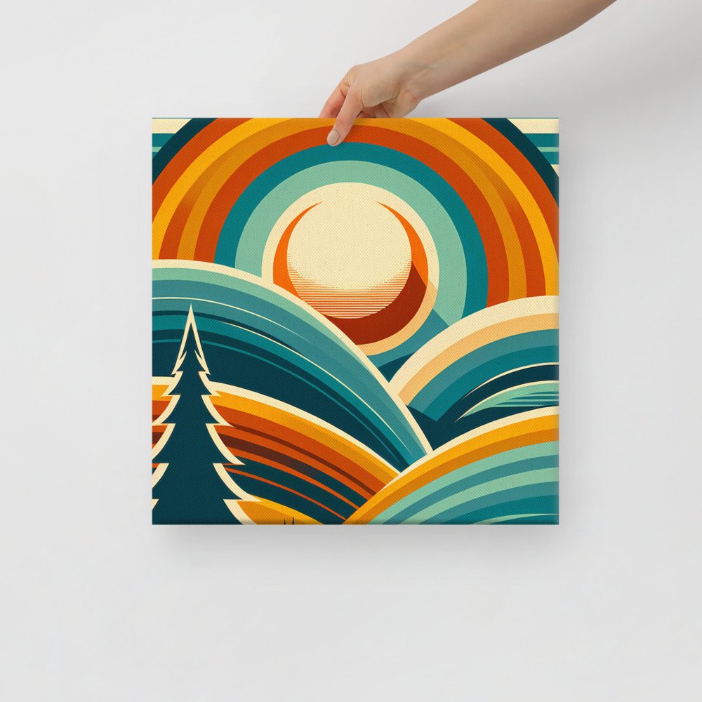 Geometric Sunset Over Rolling Hills