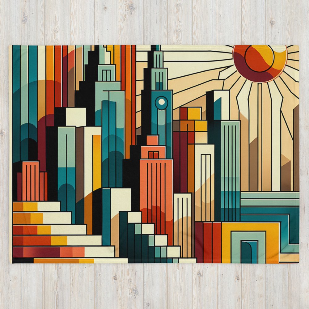 Geometric City Skyline at Sunset