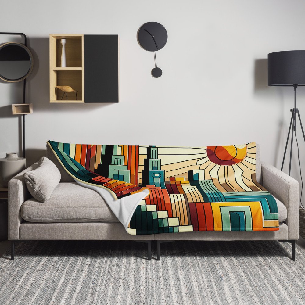 Geometric City Skyline at Sunset