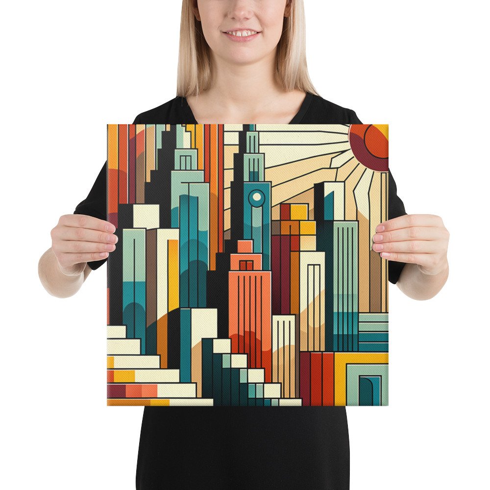 Geometric City Skyline at Sunset