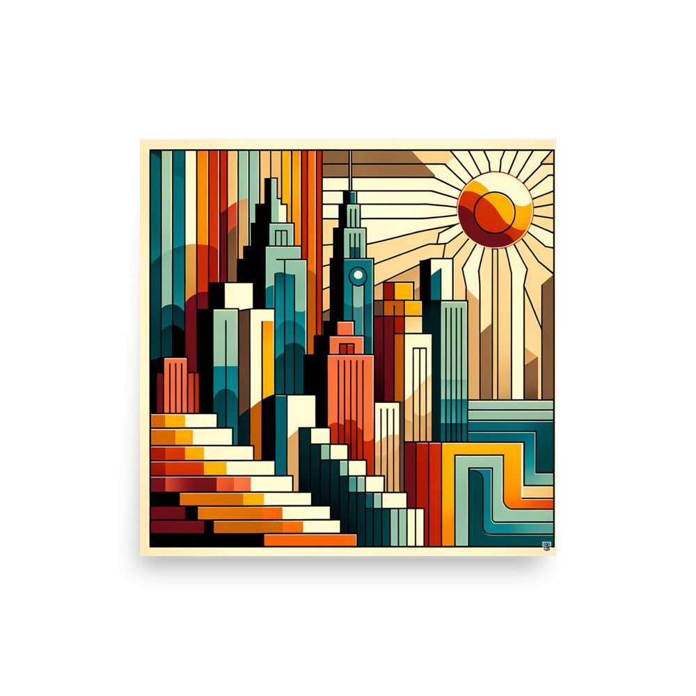 Geometric City Skyline at Sunset