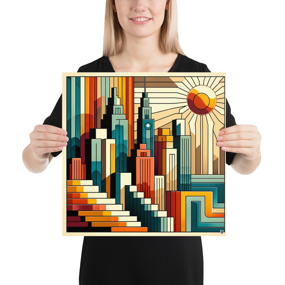 Geometric City Skyline at Sunset