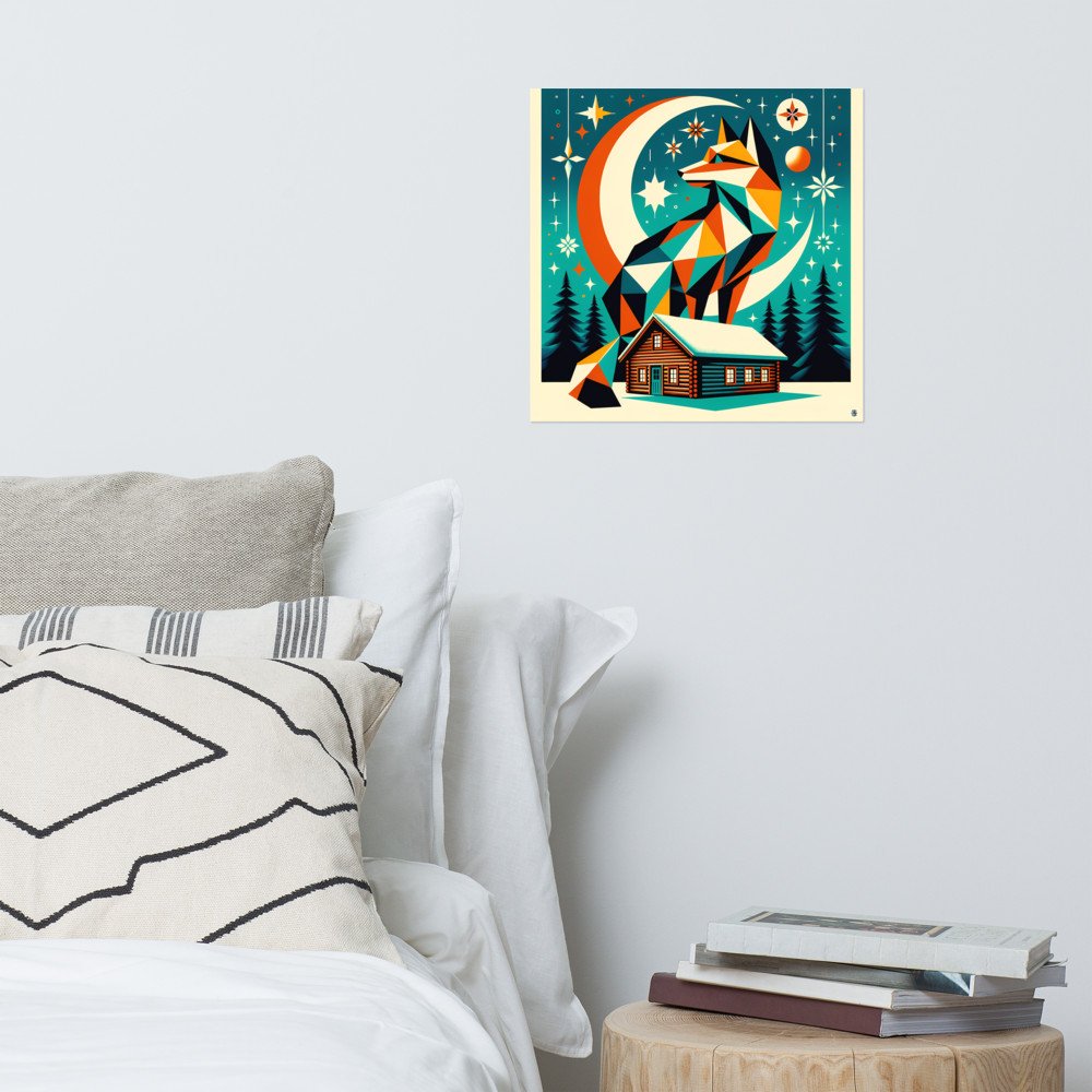 Geometric Fox Moon Winter Scene