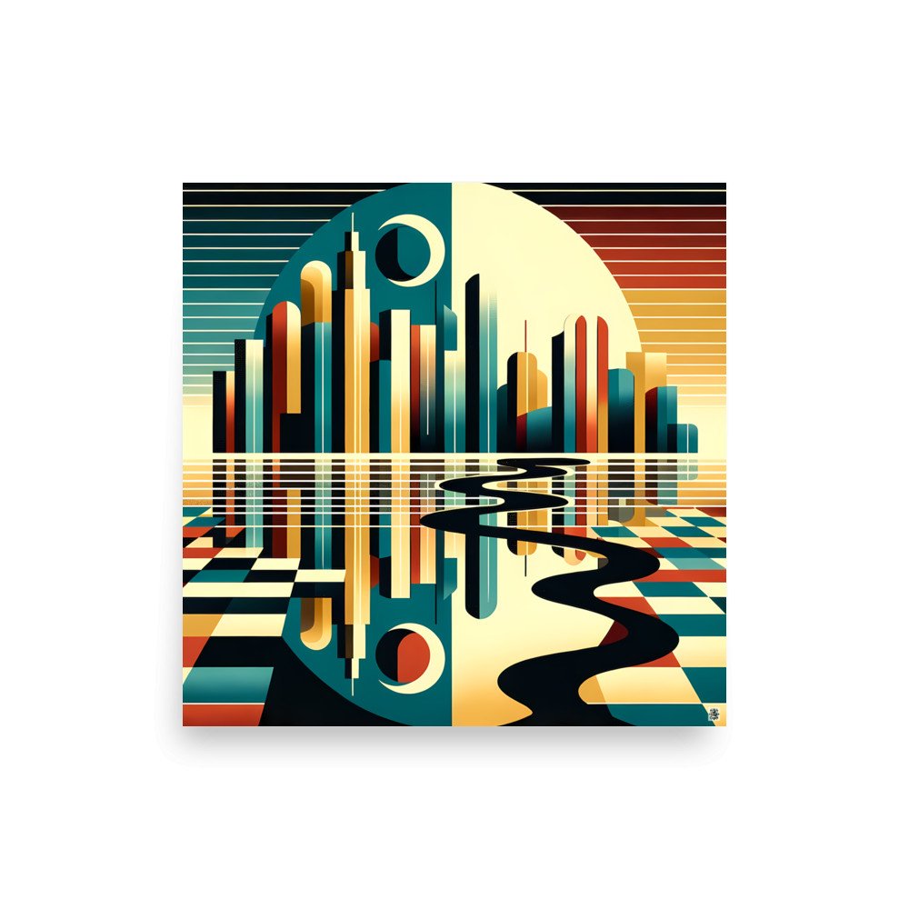 Retro Geometric Cityscape Reflection