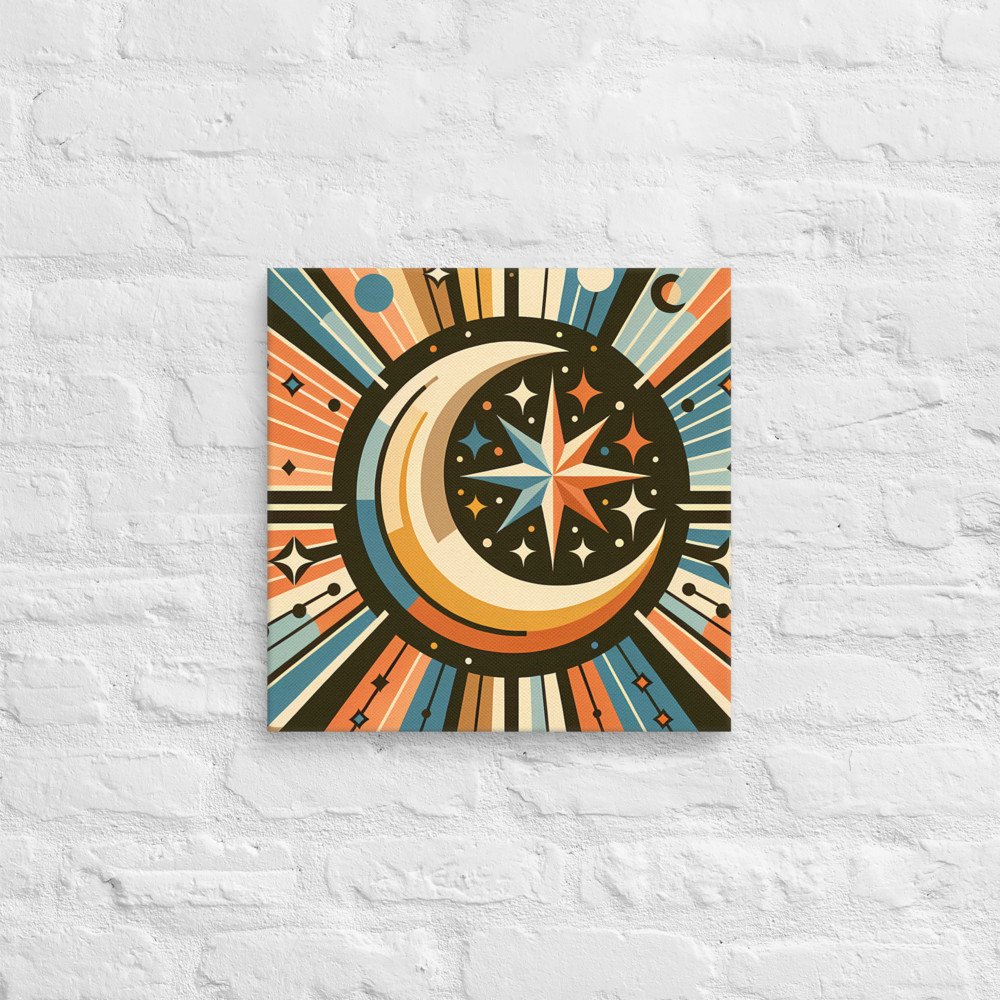 Geometric Crescent Moon and Starburst