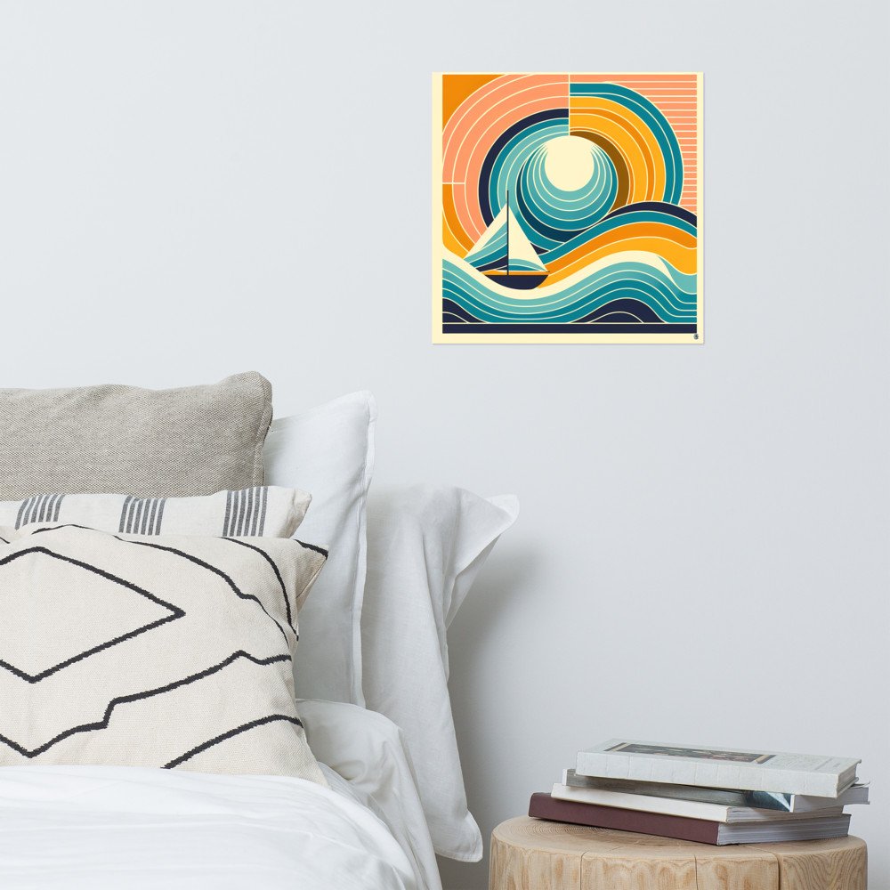 Geometric Sailboat at Sunset Waves