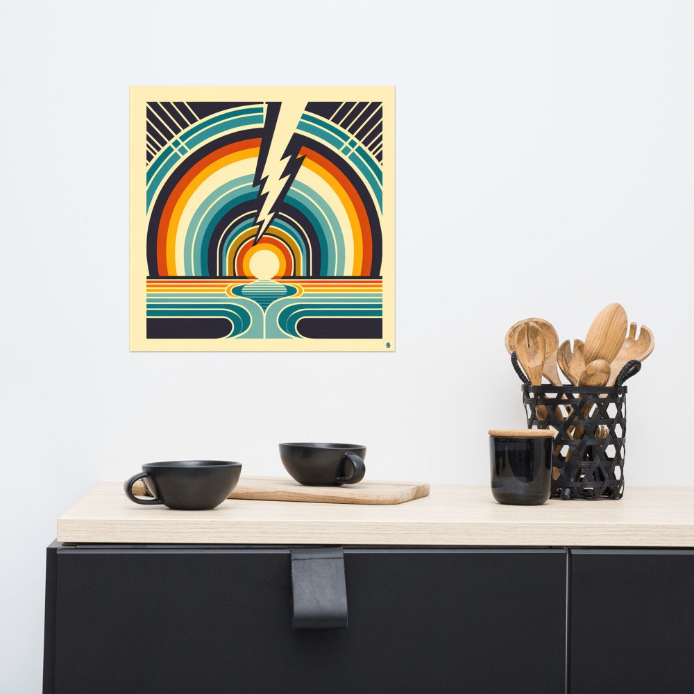 Retro Rainbow Lightning Sunset