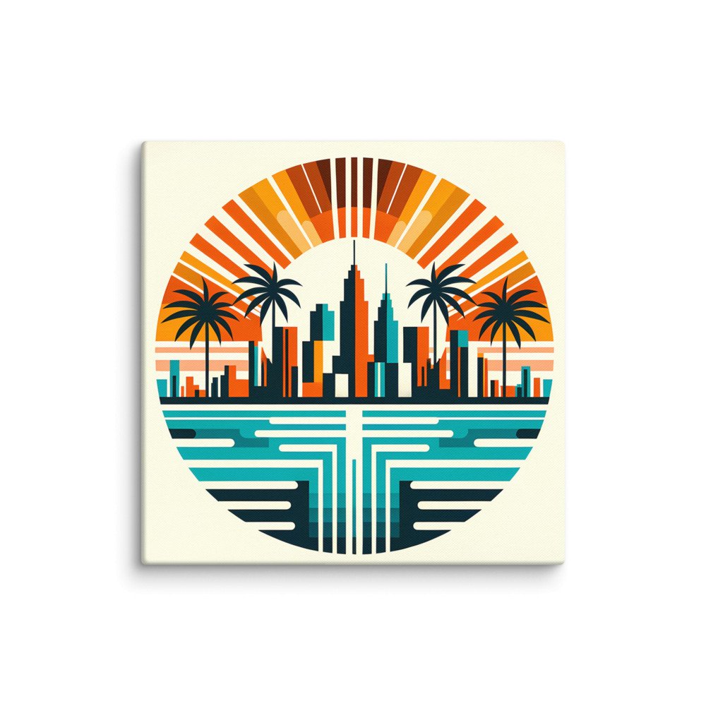 Retro Neon City Sunset with Palms