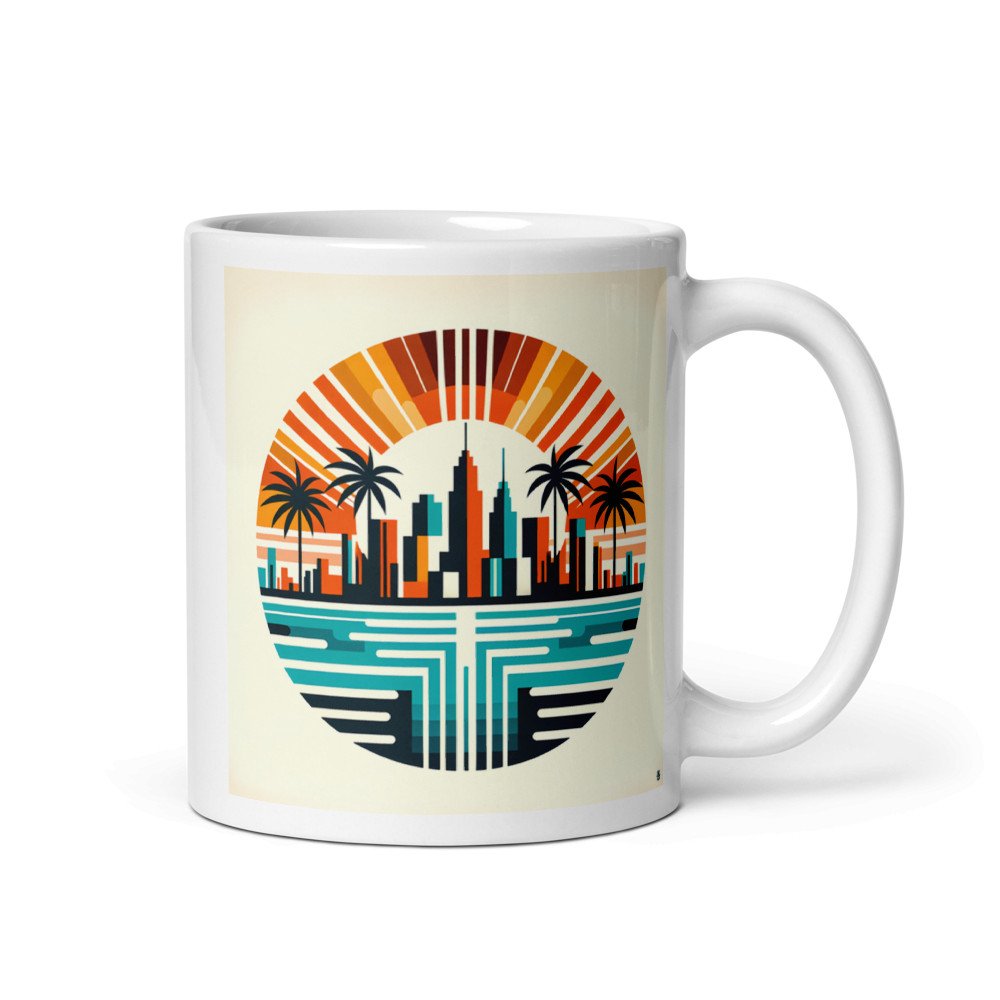 Retro Neon City Sunset with Palms