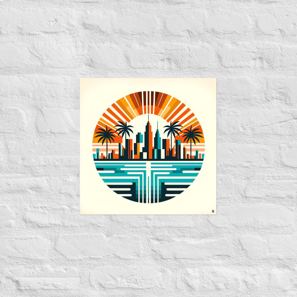 Retro Neon City Sunset with Palms