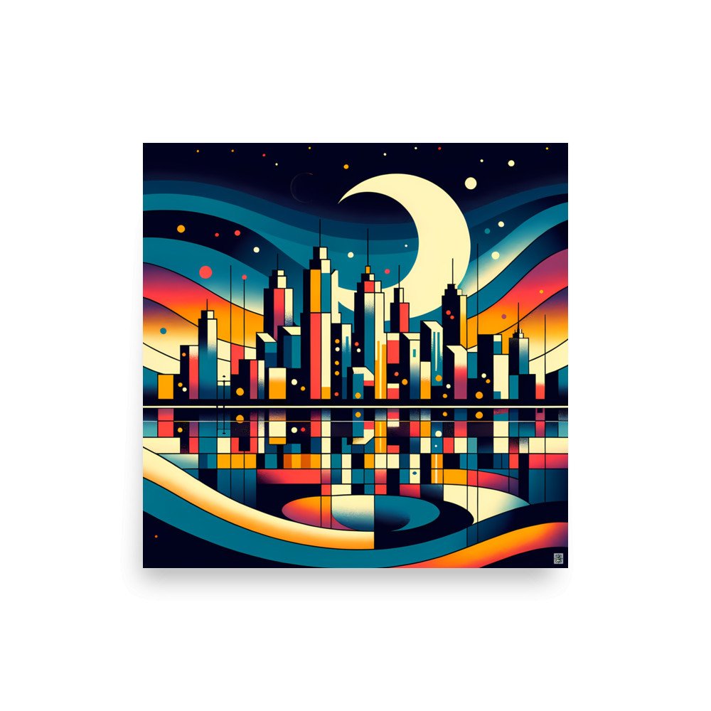 Moonlit Geometric Cityscape