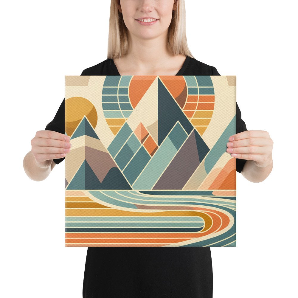 Geometric Mountain Landscape with Retro Sun