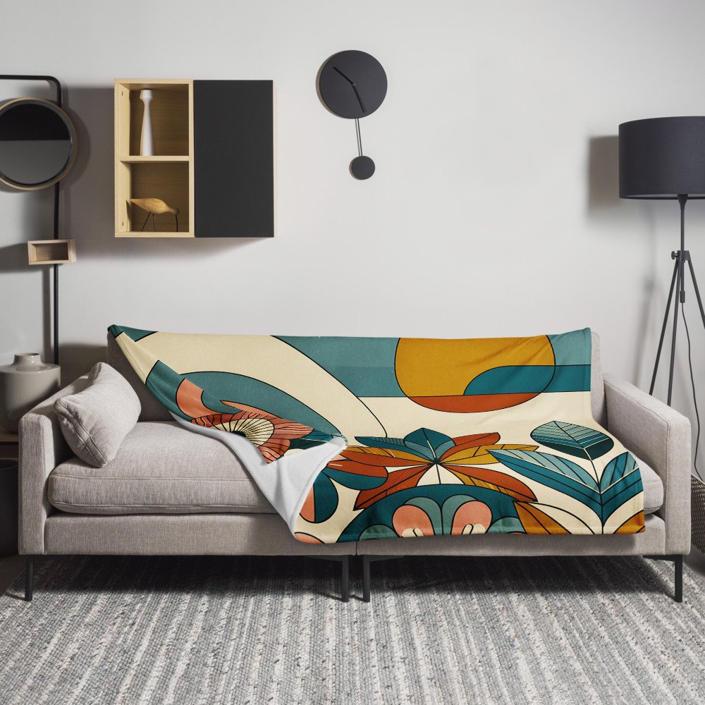 Geometric Botanical Sun and Floral Composition