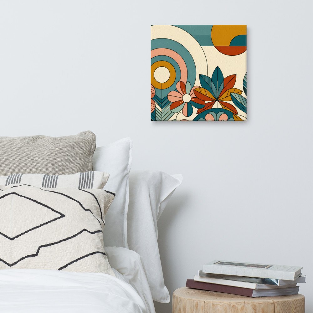 Geometric Botanical Sun and Floral Composition