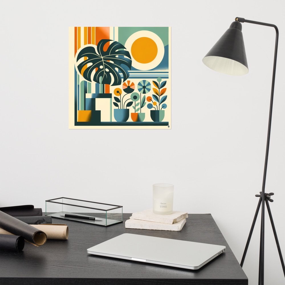 Geometric Botanical Sun and Monstera