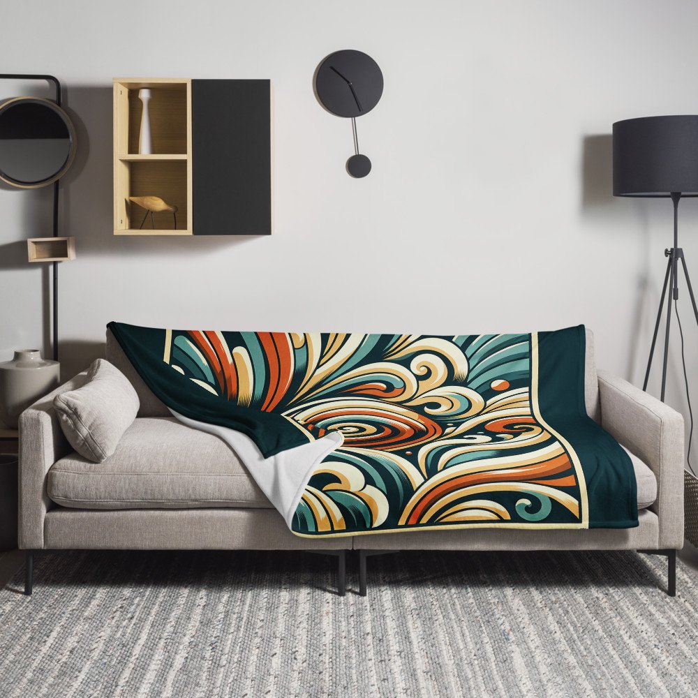 Retro Abstract Swirl Waves in Teal and Burnt Orange