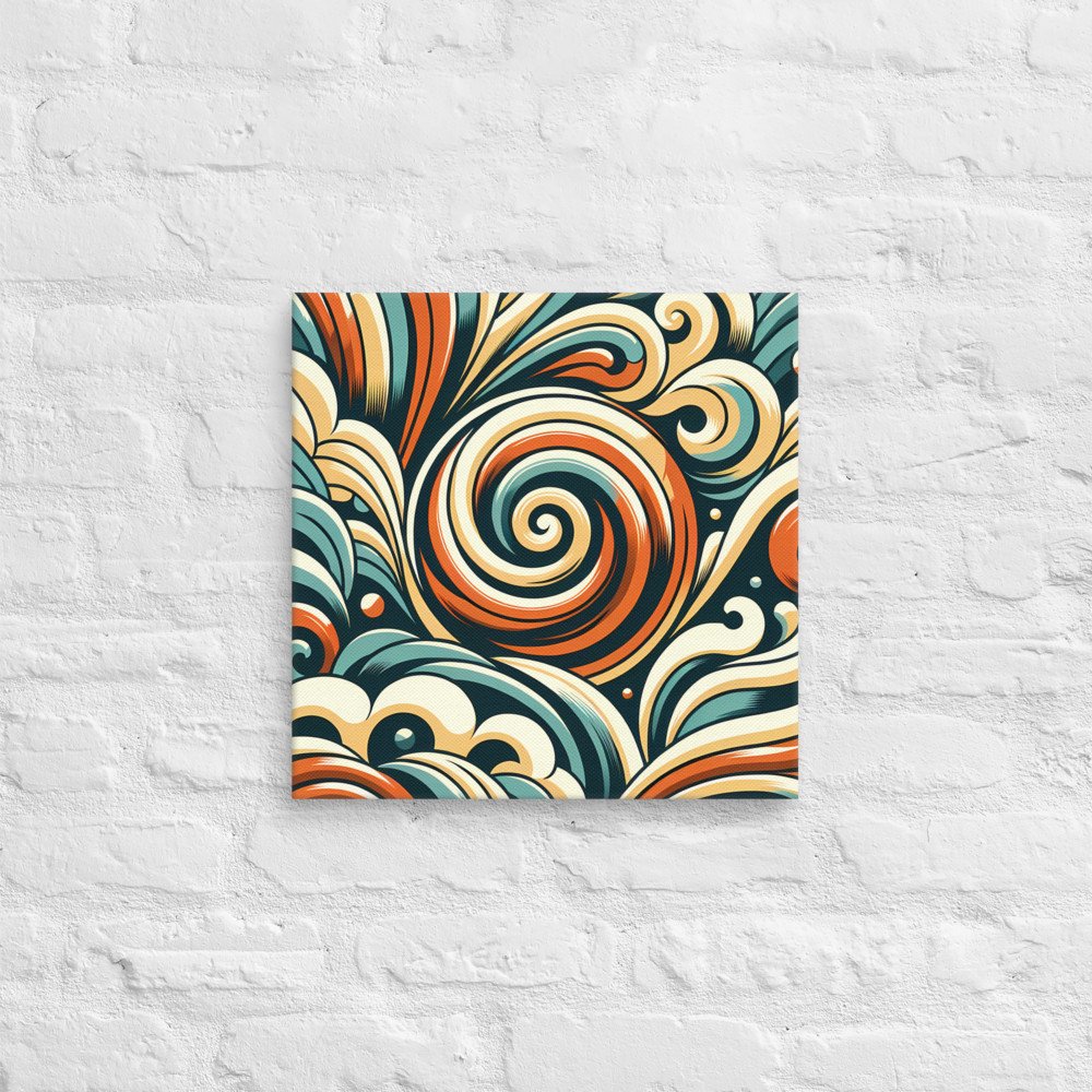 Retro Abstract Swirl Waves in Teal and Burnt Orange