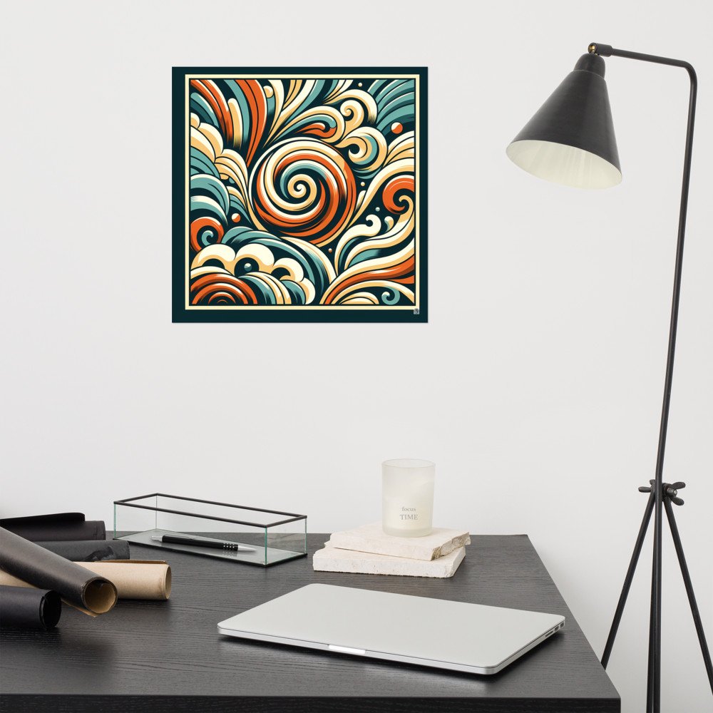 Retro Abstract Swirl Waves in Teal and Burnt Orange