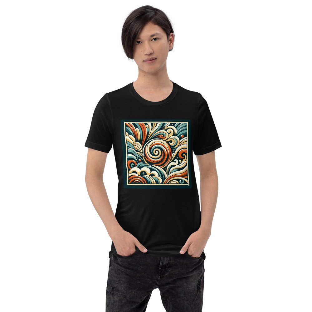 Retro Abstract Swirl Waves in Teal and Burnt Orange