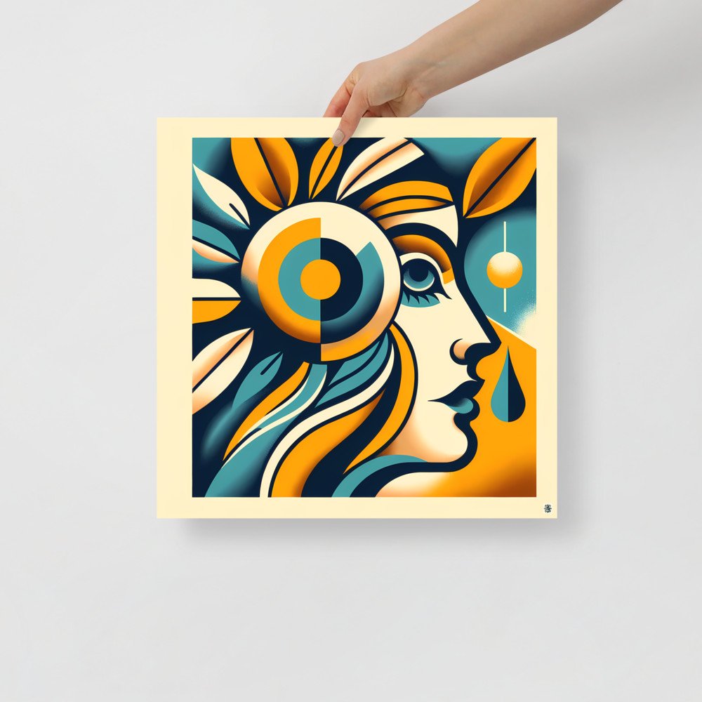 Cubist Face with Floral Eye Motif