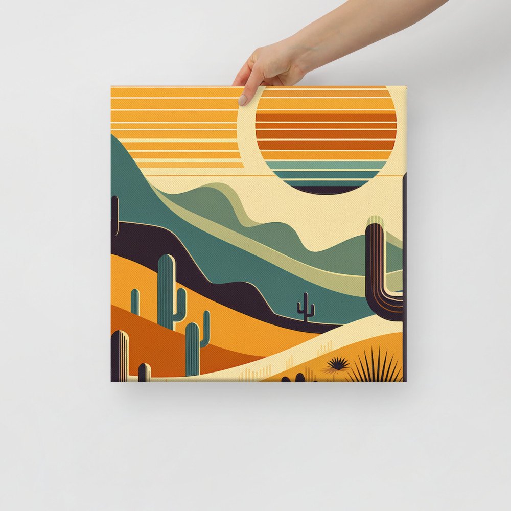 Geometric Desert Sunset with Cacti