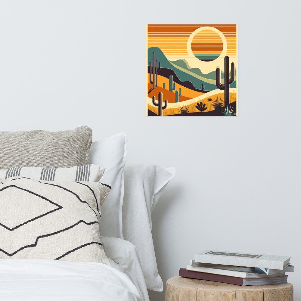 Geometric Desert Sunset with Cacti