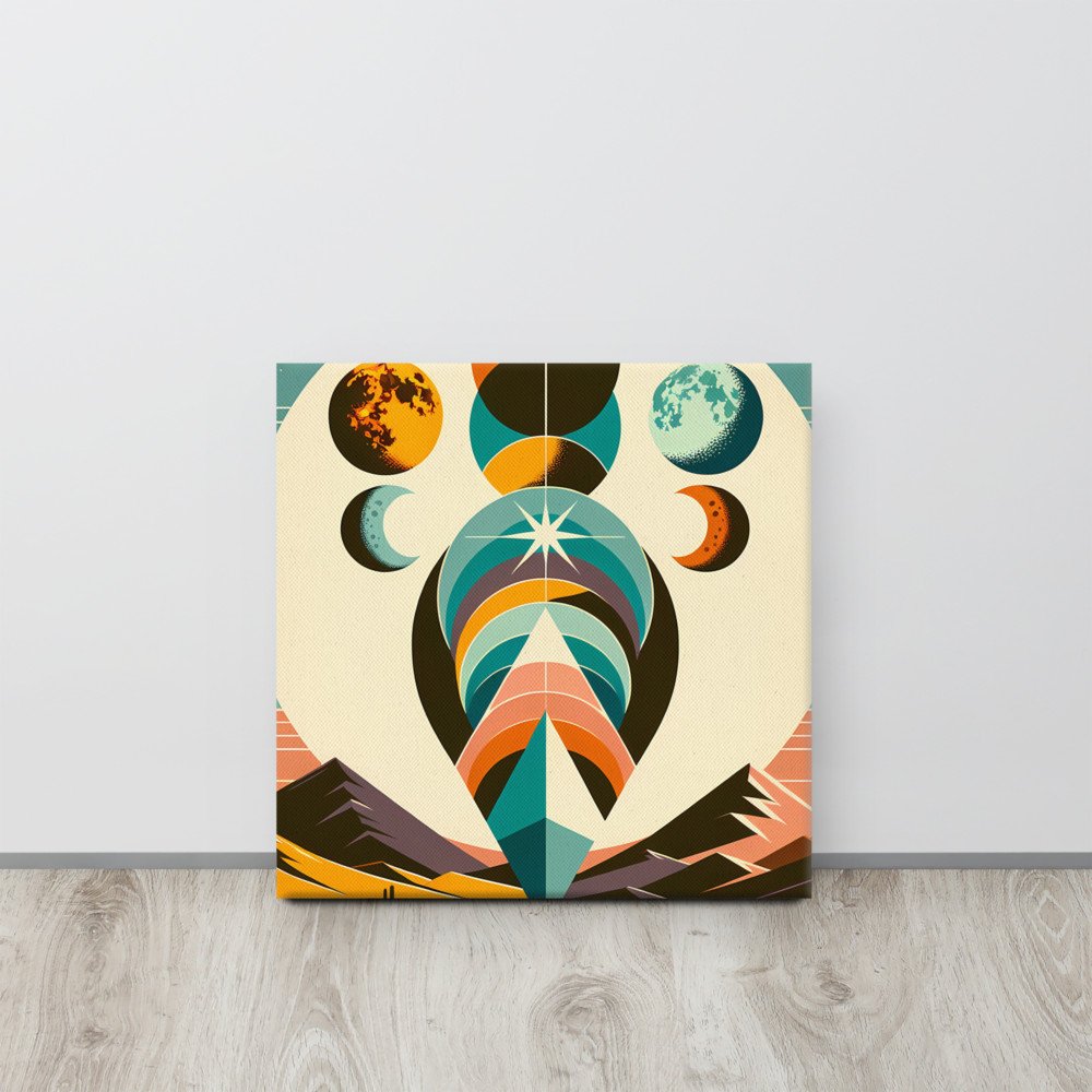 Geometric Moon Phases Over Desert Mountains