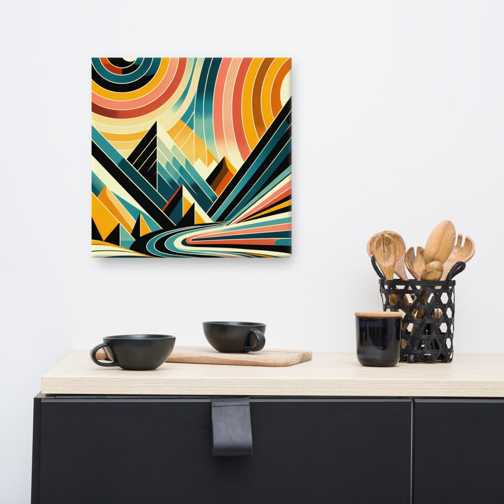 Geometric Mountain Silhouettes with Retro Sun Rings