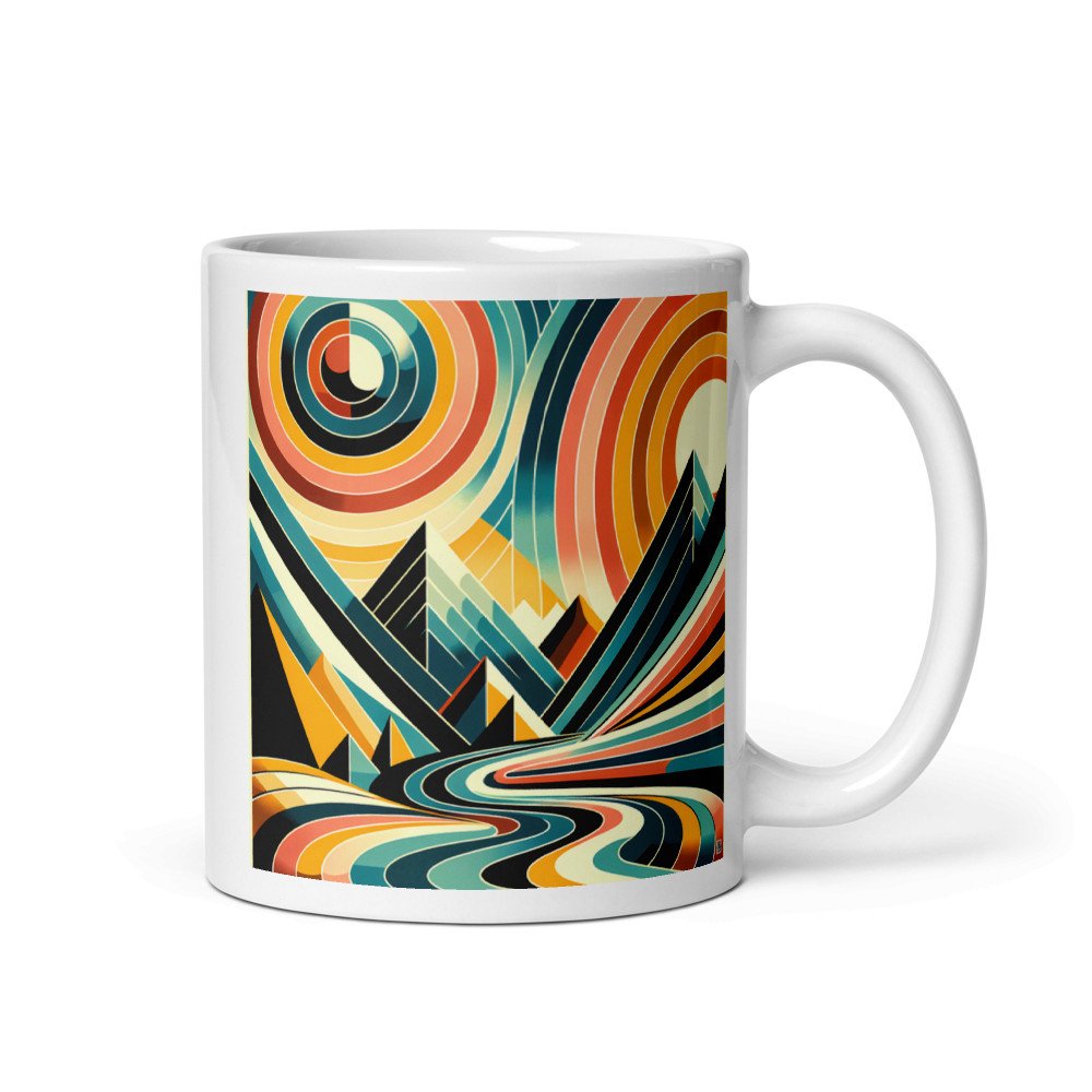 Geometric Mountain Silhouettes with Retro Sun Rings