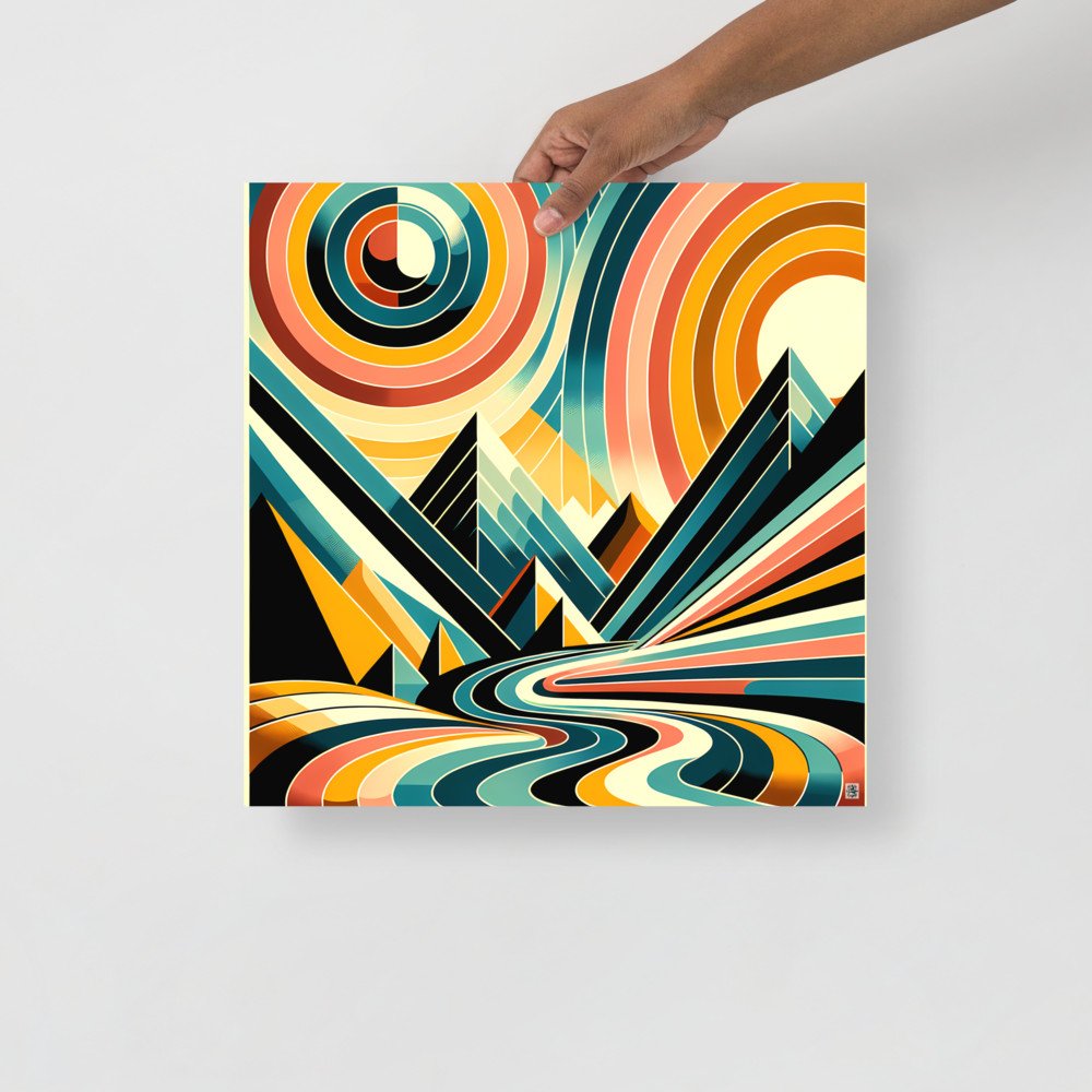 Geometric Mountain Silhouettes with Retro Sun Rings