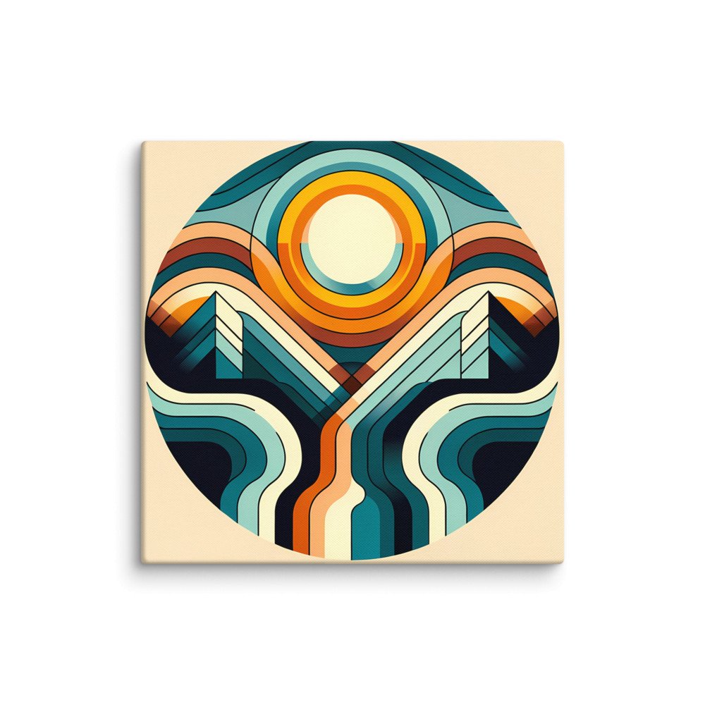 Geometric Sun and Mountain Contour Lines