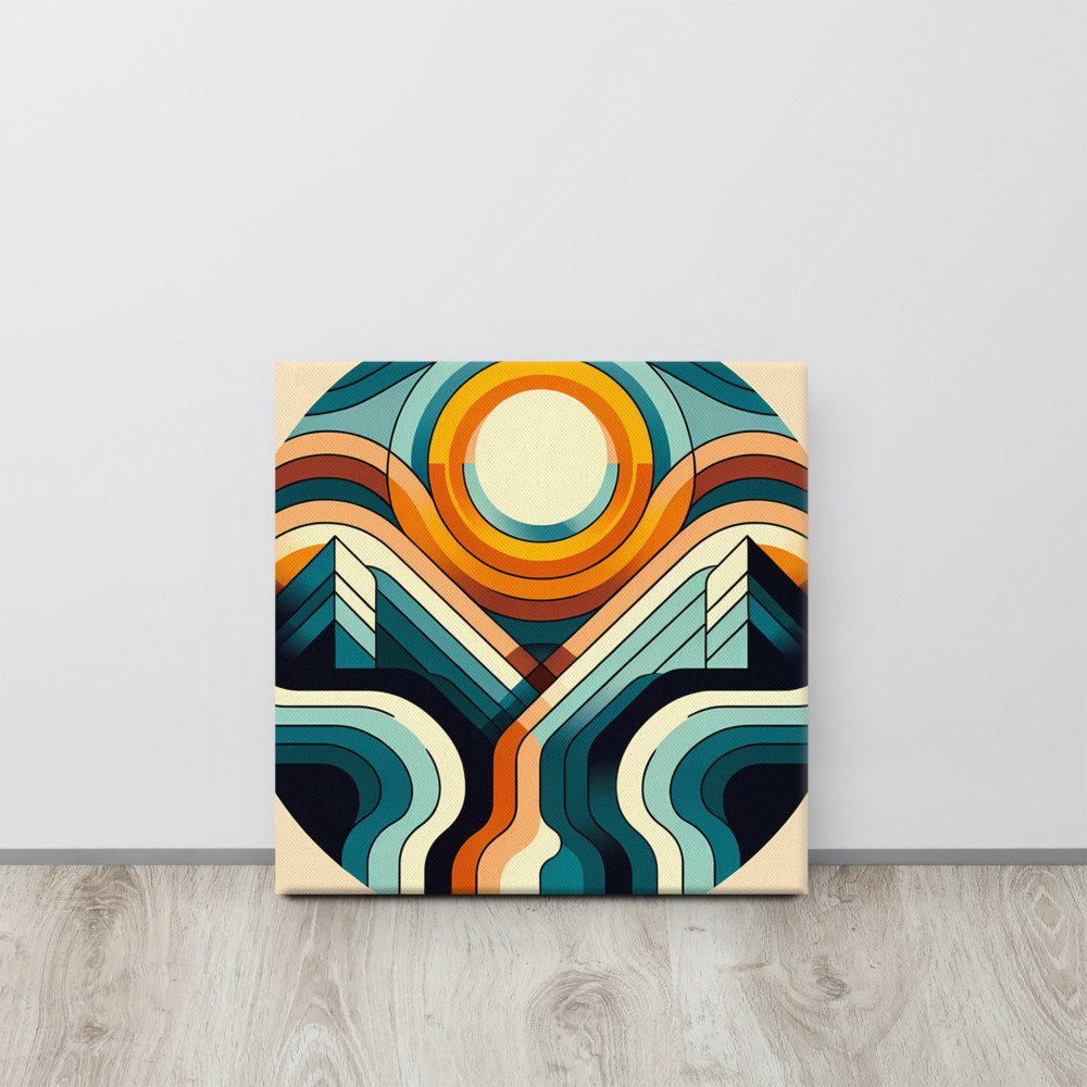 Geometric Sun and Mountain Contour Lines