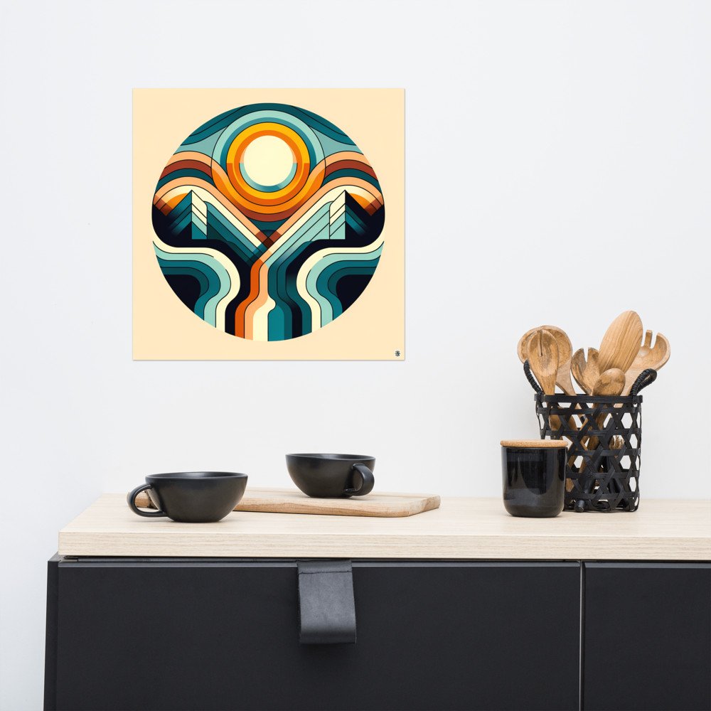 Geometric Sun and Mountain Contour Lines