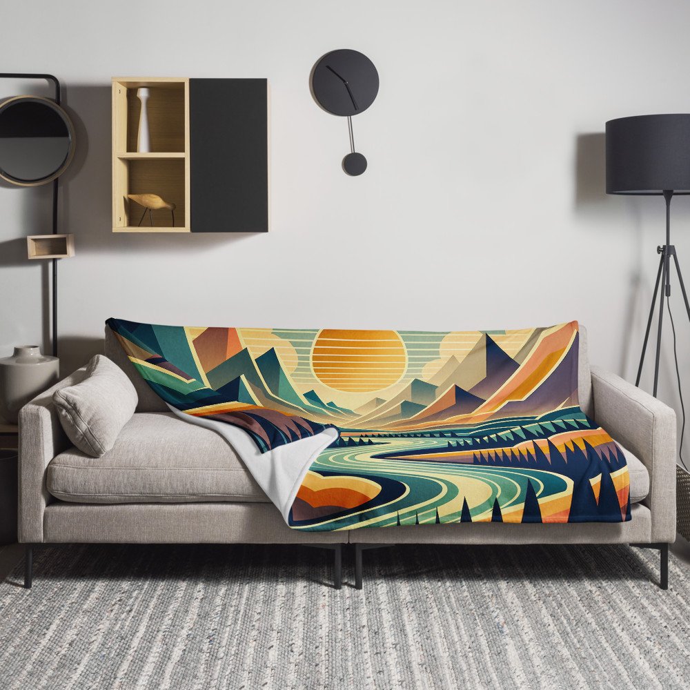 Geometric Mountain Valley at Sunset