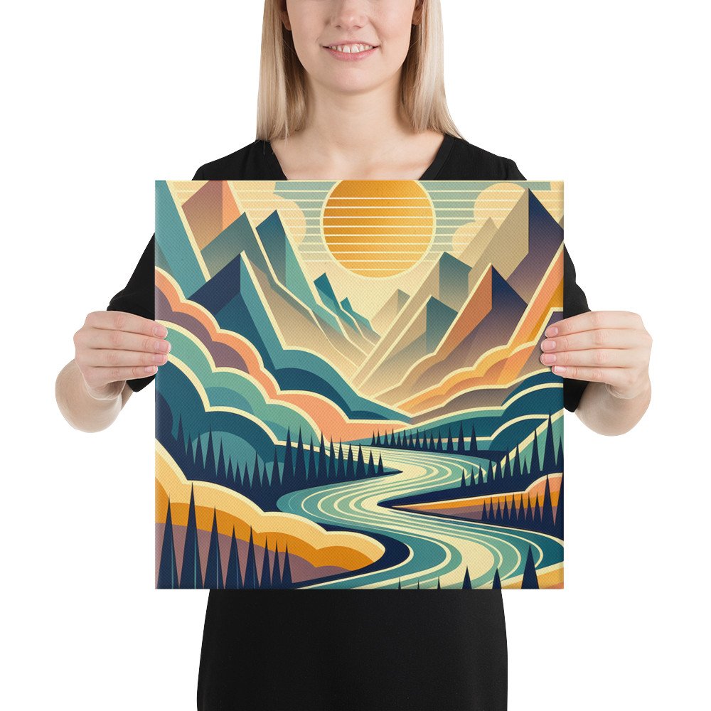 Geometric Mountain Valley at Sunset