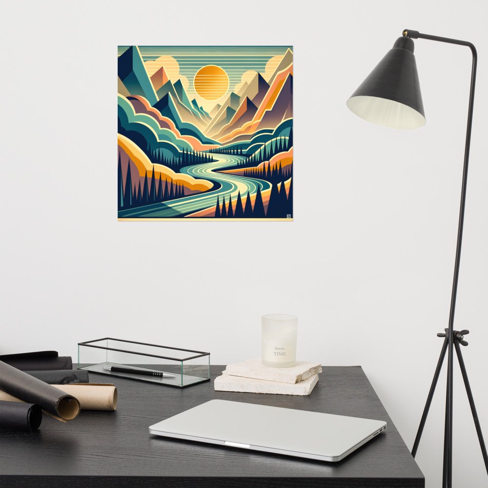 Geometric Mountain Valley at Sunset