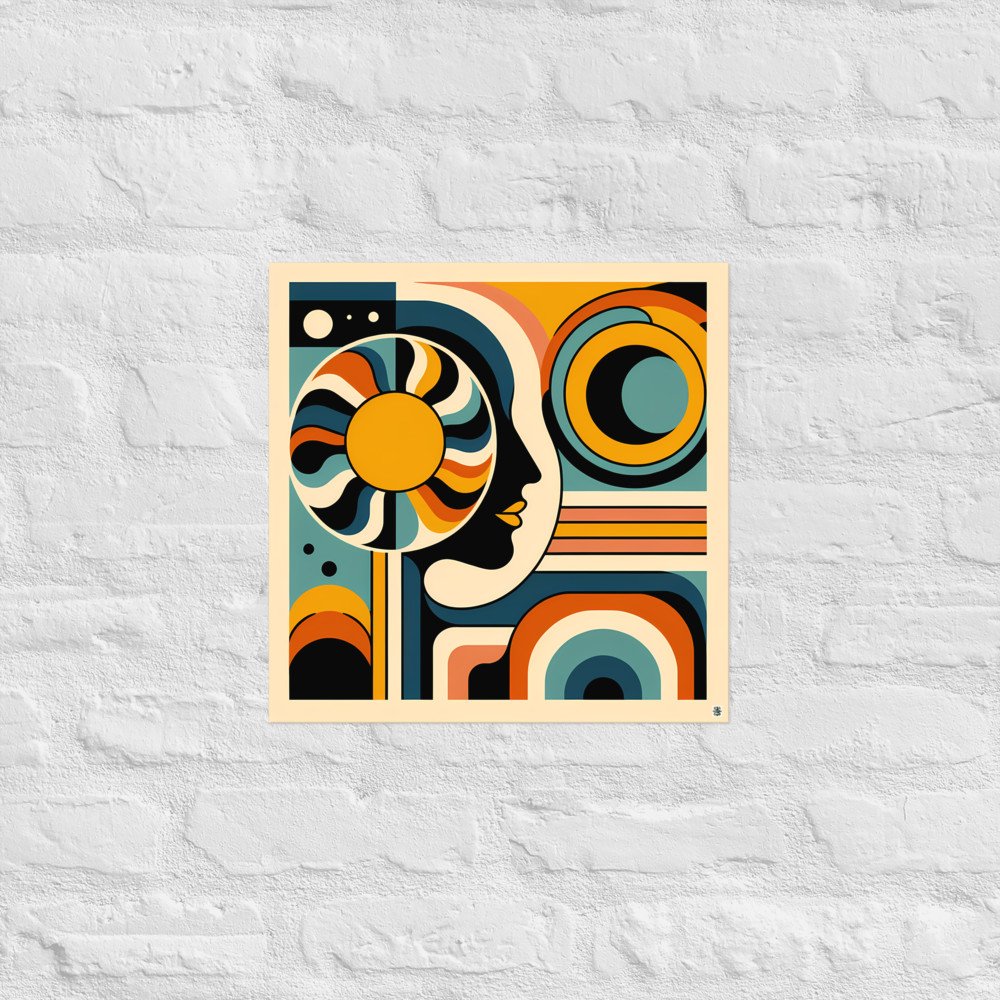 Geometric Abstract Face in Retro Circles