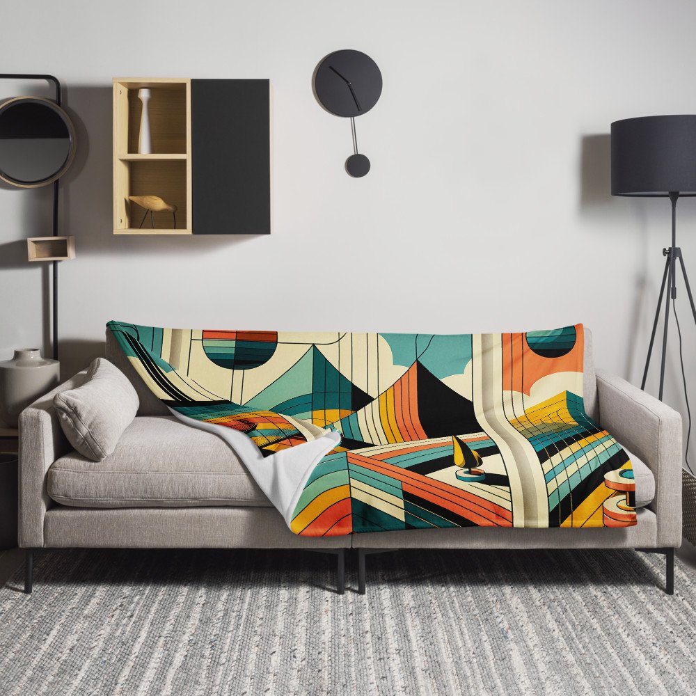 Mid Century Modern Geometric Mountain Sunset — Throw Blanket