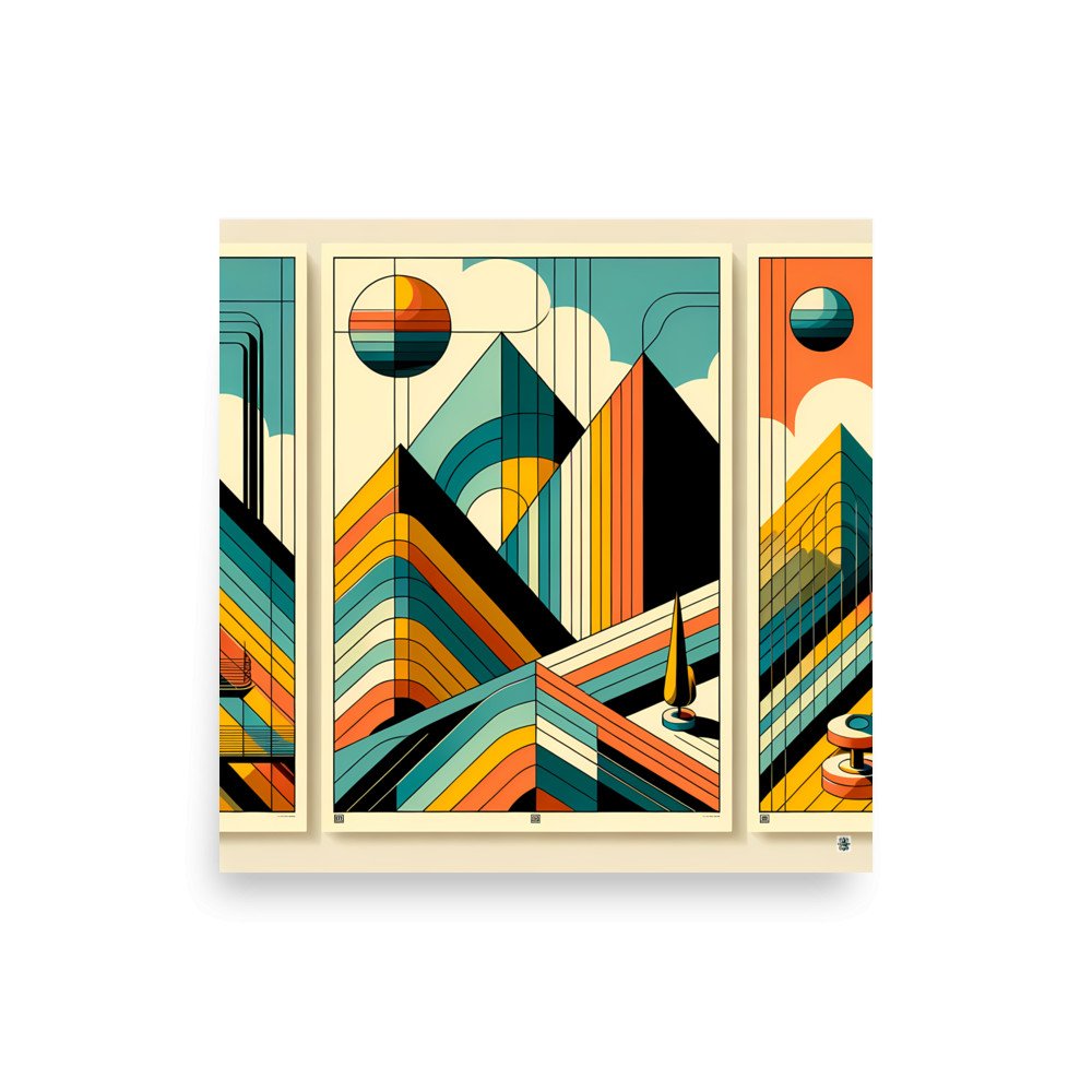 Mid Century Modern Geometric Mountain Sunset