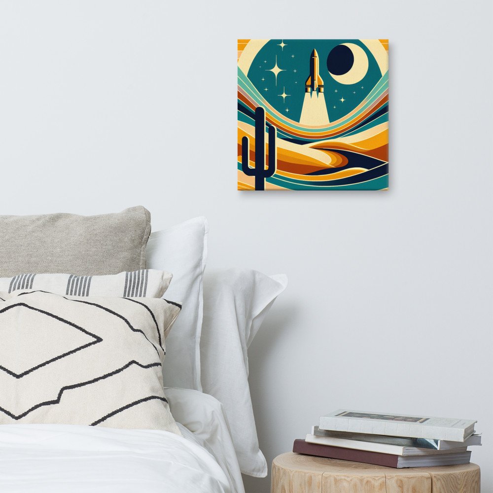 Retro rocket over desert moonscape